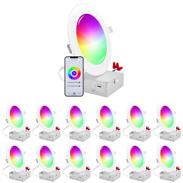 Luxrite 6 Inch Smart LED Recessed Lights RGBW Wifi App and Voice Control 13W 1000LM No Hub Required, 12PK LR22745-12PK - main